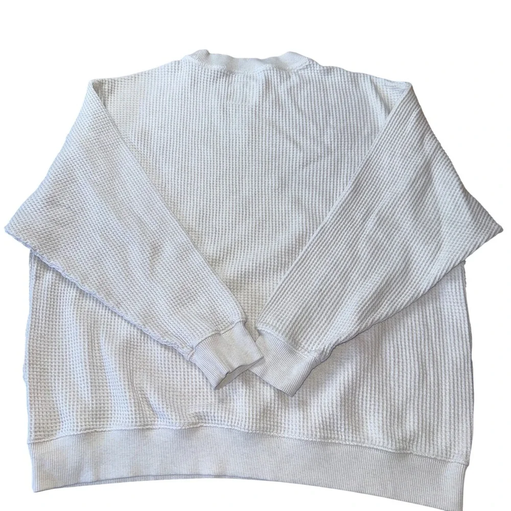 Aerie Waffle Knit Sweater Large Cream Off-White Thermal Crewneck Relaxed Fit